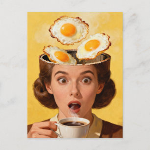 Surrealer Frühstückstoast und Kaffeefrau Gelb  Postkarte