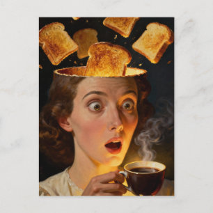 Surrealer Frühstückstoast und Kaffeefrau  Postkarte