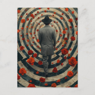 Surrealer Geschäftsmann rote Rosen Tunnel Collage Postkarte