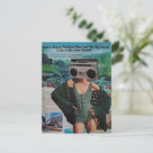 Surrealer Ghettoblaster Hawaii Frau Collage Postkarte (Stehend Vorderseite)