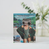 Surrealer Ghettoblaster Hawaii Frau Collage Postkarte (Stehend Vorderseite)