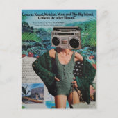 Surrealer Ghettoblaster Hawaii Frau Collage Postkarte (Vorderseite)