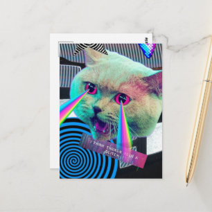 Surrealer Glitch-Katzen-Collage Postkarte