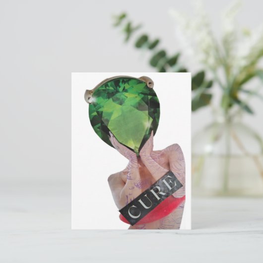 Surrealer grüner Edelstein-Damen-Collage Postkarte (Stehend Vorderseite)
