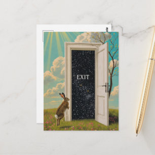 Surrealer Hase springt zum Ausgangsportal Postkarte
