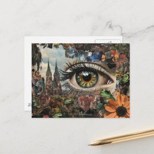 Surrealer Haselnussaugen-Blick auf die Stadt Postkarte