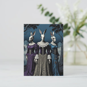 Surrealer Horror Vintage-Hasen-Schädelkopf Damen Postkarte