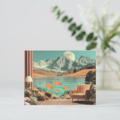 Surrealer Innenraum mit Fisch und mondbeschienenem Postkarte (Stehend Vorderseite)