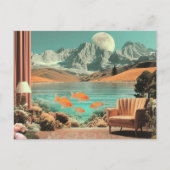 Surrealer Innenraum mit Fisch und mondbeschienenem Postkarte (Vorderseite)