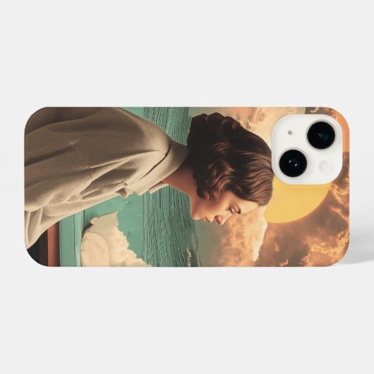 Surrealer Innenraum mit Frau und Katze iPhone Hülle (Rückseite (Horizontal))