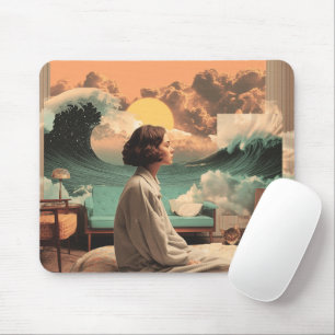 Surrealer Innenraum mit Frau und Katze Mousepad