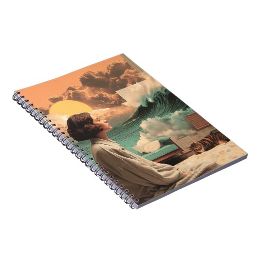 Surrealer Innenraum mit Frau und Katze Notizblock (Rechte Seite)