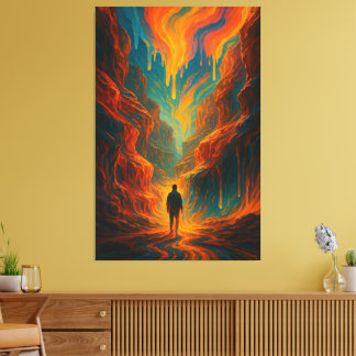 Surrealer Journey - Feuer und Teal-Kunst Leinwanddruck