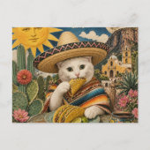 Surrealer Kater isst Tacos Collage Postkarte (Vorderseite)
