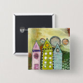 surrealer Knopf "mit drei Häusern" Button (Vorne & Hinten)