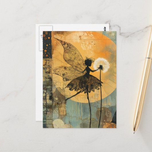 Surrealer Löwenzahn Fee Postkarte (Vorderseite/Rückseite Beispiel)