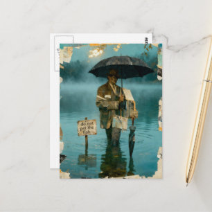Surrealer Mann mit Regenschirmen Streicheln Sie di Postkarte