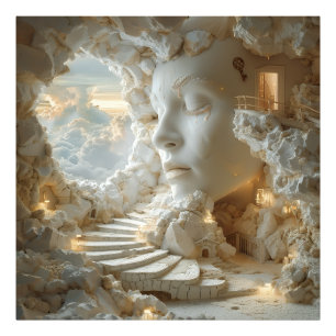 Surrealer Marmorkopf-Innentraumlandschaft-Treppe Fotodruck