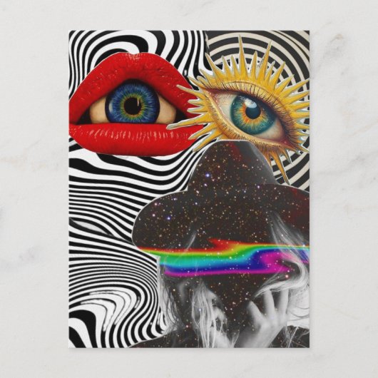 Surrealer Mixed-Media-Collage-Postkarte Postkarte (Vorderseite)