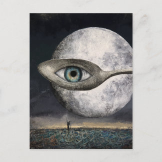 Surrealer Mond und Löffel mit Augenbrauen-Collage Postkarte