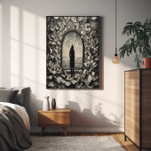 Surrealer monochromer Wandkunstposter mit schweben Poster