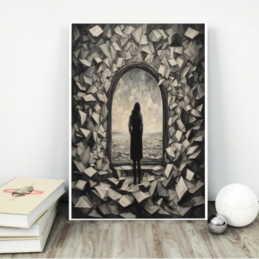 Surrealer monochromer Wandkunstposter mit schweben Poster
