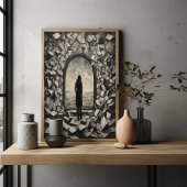 Surrealer monochromer Wandkunstposter mit schweben Poster