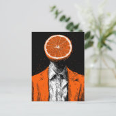 Surrealer orangefarbener Mensch Postkarte (Stehend Vorderseite)