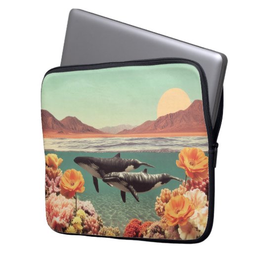 Surrealer Ozeanszene mit Walfischen und Korallen Laptopschutzhülle (Vorderseite Links)