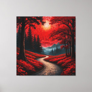 Surrealer Pfad durch einen lebendigen roten Wald Leinwanddruck