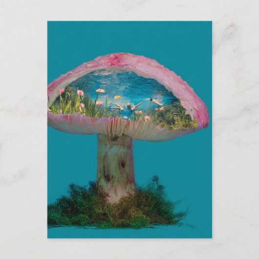 Surrealer Pool in einem Pilz Postkarte (Vorderseite)