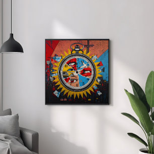 Surrealer Pop-Art-Uhr Canvas Zeit, Stadt & Erinner Leinwanddruck