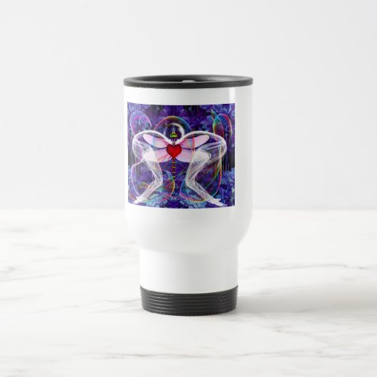 Surrealer psychedelischer Libellen-Flieger Reisebecher (Mittel)