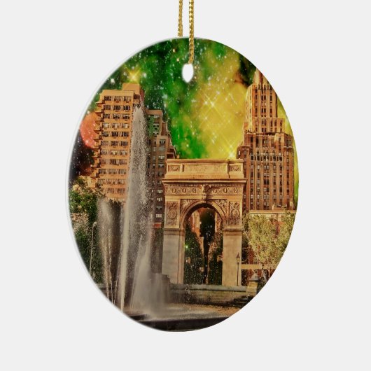 Surrealer quadratischer Park Washingtons, NYC Keramik Ornament (Rechts)