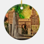 Surrealer quadratischer Park Washingtons, NYC Keramik Ornament (Hinten)