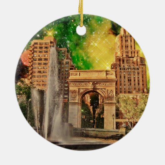 Surrealer quadratischer Park Washingtons, NYC Keramik Ornament (Hinten)
