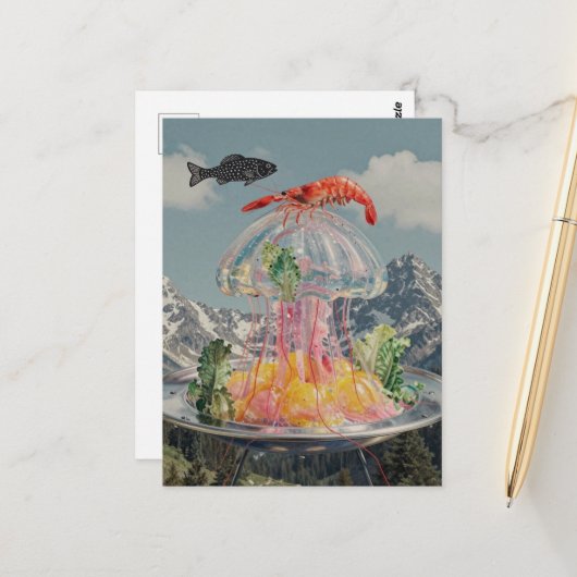 Surrealer Quallen-Collage Postkarte (Vorderseite/Rückseite Beispiel)