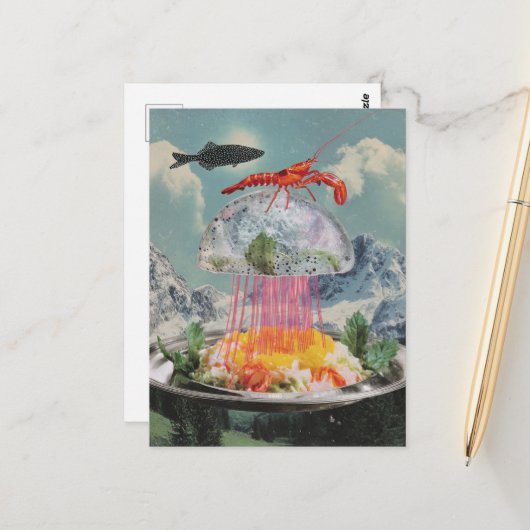 Surrealer Quallensalat-Collage Postkarte (Vorderseite/Rückseite Beispiel)