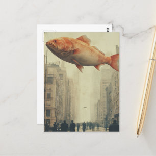 Surrealer Riesenfisch im Himmel Postkarte