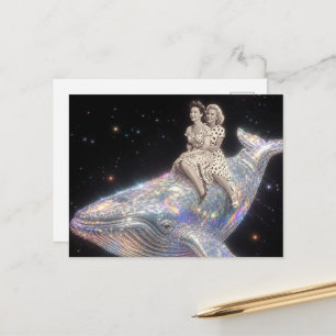 Surrealer Ritt einer Vintage-Frau auf einem Wal Postkarte