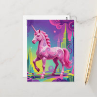 Surrealer rosa Einhorn in einer Stadt