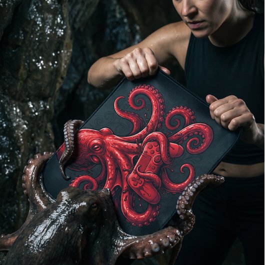 Surrealer roter Oktopus Mousepad