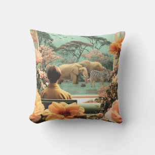 Surrealer Safari mit Elefanten und Zebras Kissen