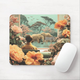 Surrealer Safari mit Elefanten und Zebras Mousepad