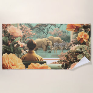 Surrealer Safari mit Elefanten und Zebras Strandtuch