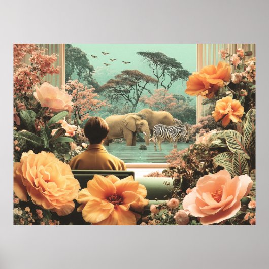 Surrealer Safari mit Elefanten Zebras Poster (Vorne)