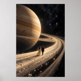 Surrealer Saturnring-Spaziergang-Kunst Poster
