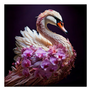Surrealer Schwan mit Orchideen Poster