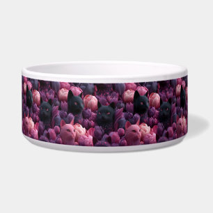 Surrealer schwarzer Kater und rosa Pfingstrosen-Bl Napf