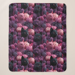 Surrealer schwarzer Katze und rosa Pfingstrosen-Bl Sherpadecke